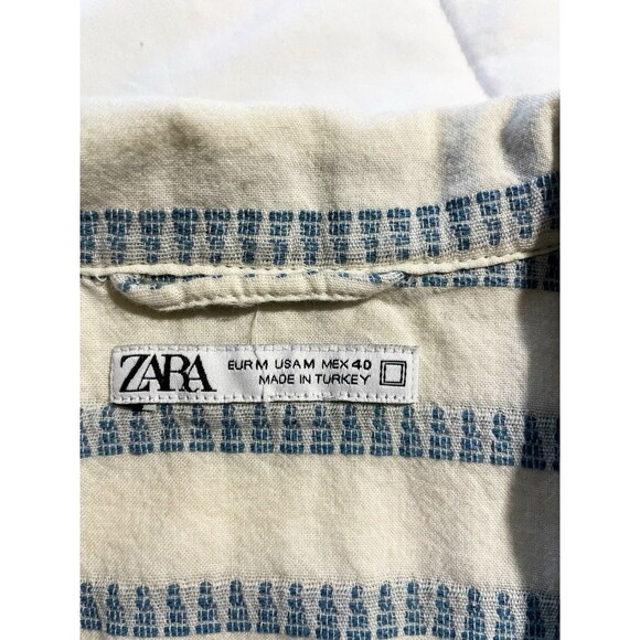 Zara Boy Short Sleeve Button Up Blue Stripe Size Medium - Picture 3 of 3